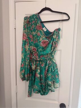 Hemant & Nandita Floral One-Shoulder Ruffled Dress
